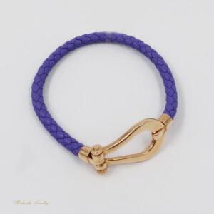 دستبند طلا و چرم مدل امگا کد B16