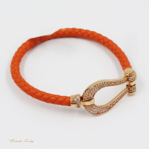 دستبند طلا و چرم مدل امگا کد B17