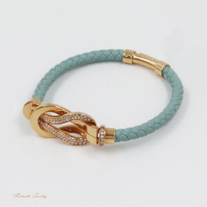 دستبند طلا و چرم مدل امگا کد B19